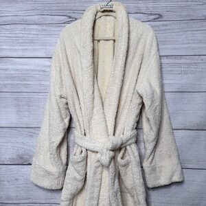 LL Bean Mens Vintage Terry Cloth Robe Cream Cotton Made in USA Large Regular